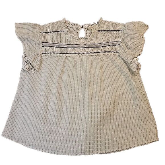 Perch Textured‎ Babydoll Ruffle Sleeve Top 1XL White Black - Picture 1 of 11